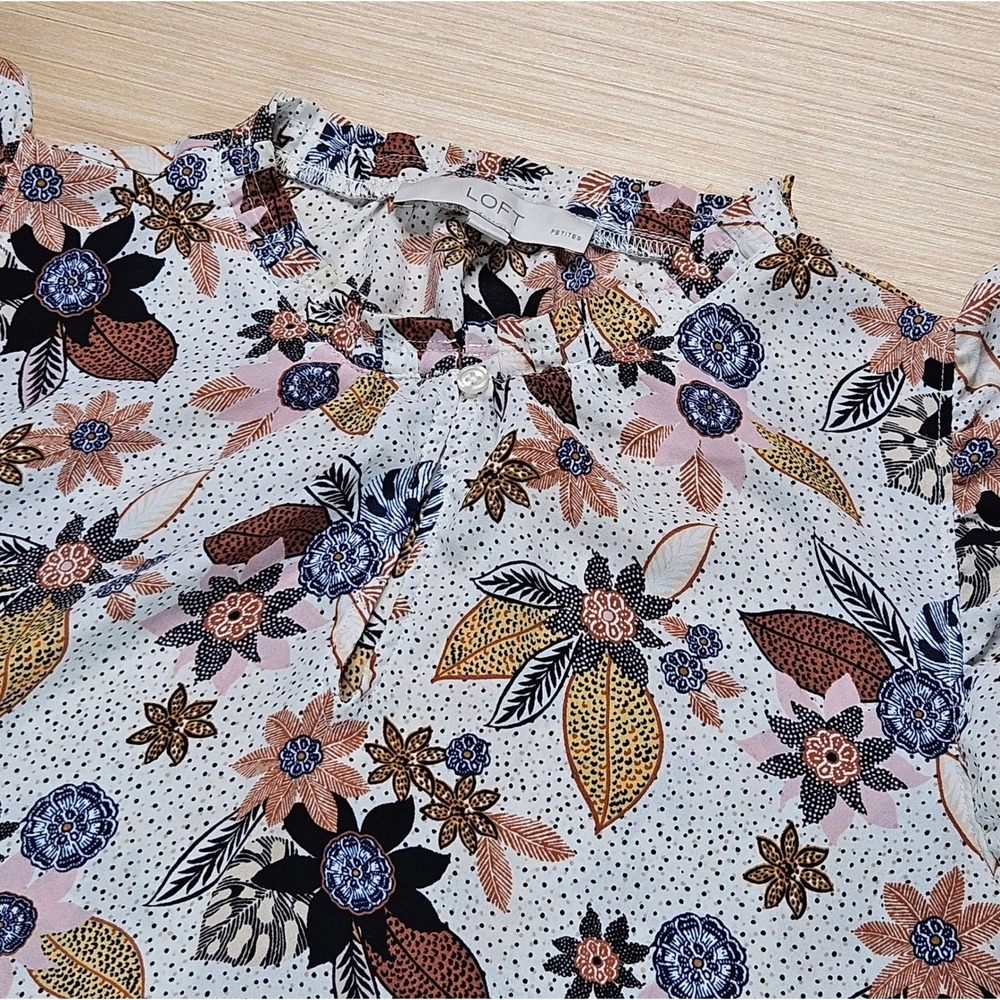 Loft Boho Floral Sleeveless Blouse Women LP  Multi-Color Ruffle Shoulder V-Neck